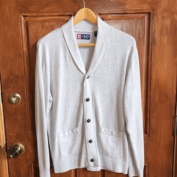 Chaps Grandpa Full Buttoned Collared Pocketed Long Sleeve Sz. L Sweater Cardigan - Picture 3 of 14